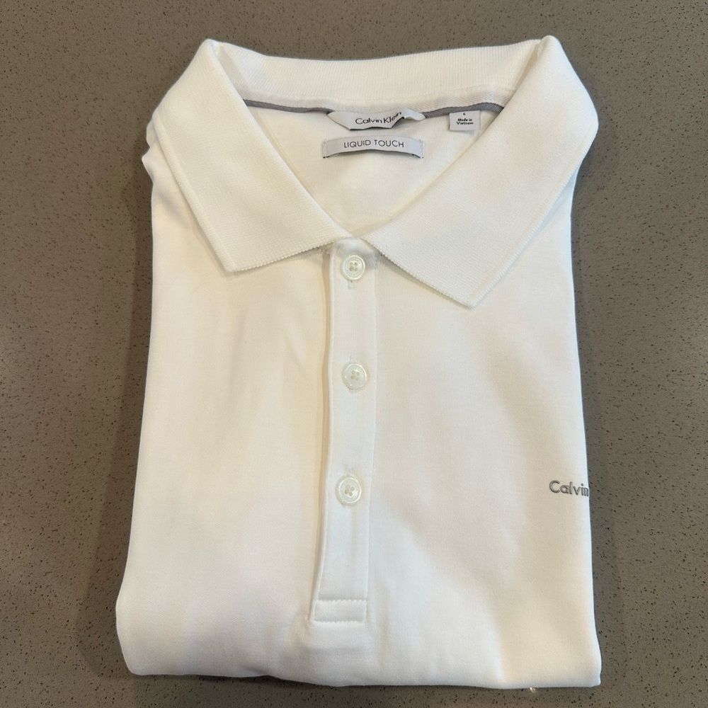 New W/O Tag! Calvin Klein Men's Short Sleeve White Polo 100% Cotton Size Large
